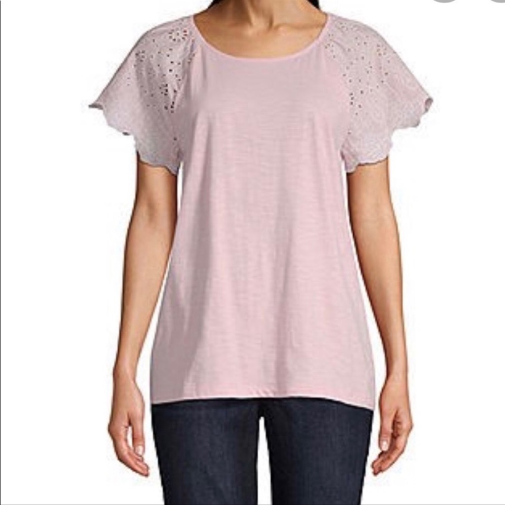 St. John’s Bay | Top Size XXL Eyelet Flutter Sleeves Pink Casual Tee NWT
